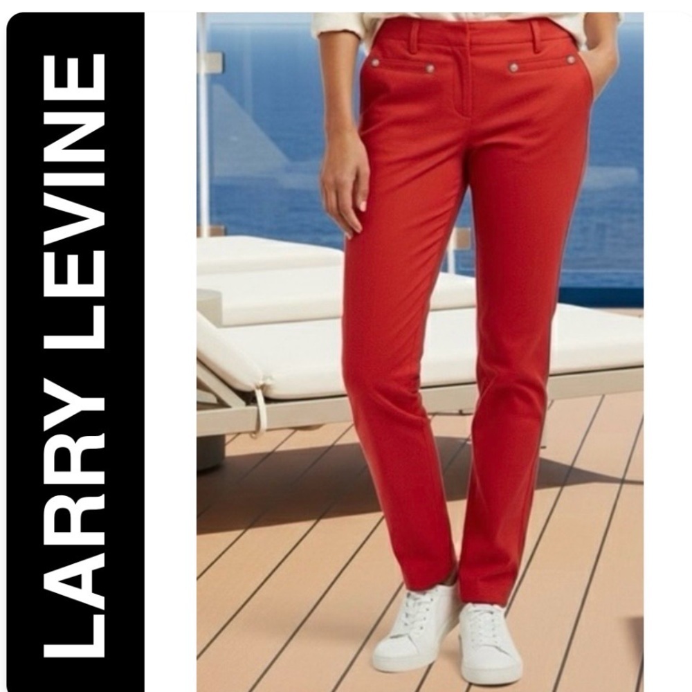 Larry Levine Vibrant Cherry Red Tailored  Straight Leg Pants Size 8 NWOT - Picture 12 of 13